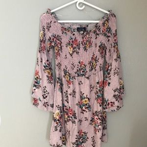 Purple Floral Off the Shoulder Bell Sleeve Dress